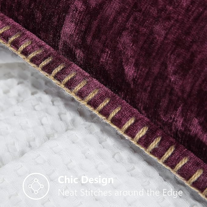 decorUhome Chenille Soft Throw Pillow Covers 24x24 Set of 2, Farmhouse Velvet Neutral Decorative Euro Pillow Covers with Stitched Edge for Couch Sofa Bed Home Decor, Rhododendron