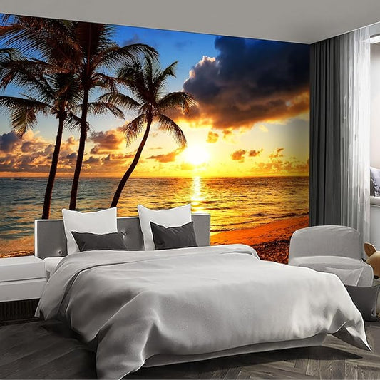 Beach Wall murals at Dusk Peel and Stick Sunset Wallpaper for Bedroom Living Room - 85"x118"