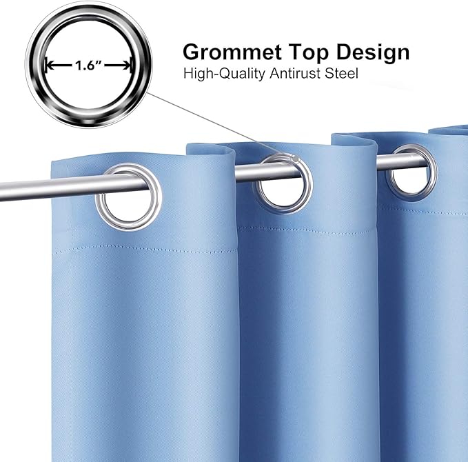 ChrisDowa Small Window Curtains for Kitchen and Bedroom - Grommet Short Thermal Insulated Room Darkening Curtains (2 Panels, Sky Blue, 52 x 36 Inch)