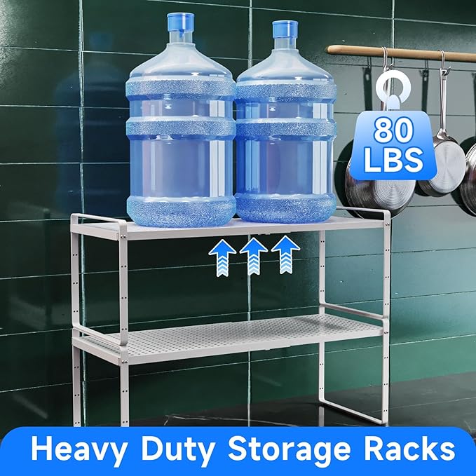 Expandable Cabinet Shelf Organizers, Kitchen Small Stand Rack Organization for Countertop Cupborad Pantry, White 1 Pack