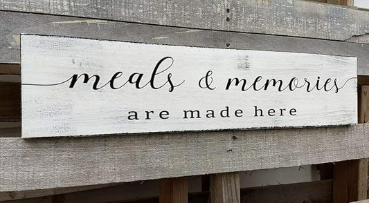 Farmhouse Kitchen Wall Decor,Meals and Memories are Made Here Sign, Rustic Wood Kitchen Signs Dinning Room Wall Decor (Meal) 4x16 Inch