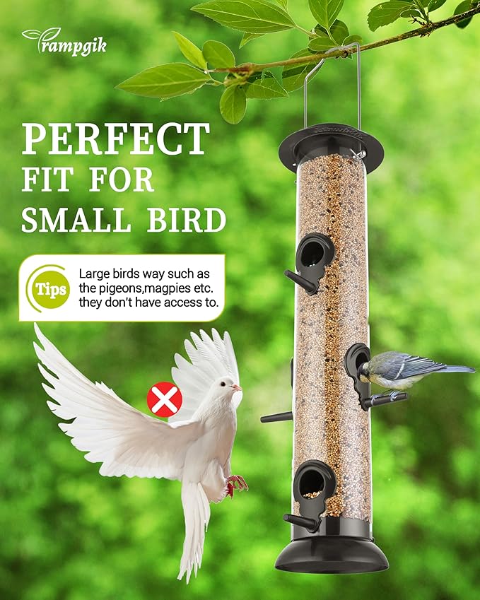 Bird Feeders for Outdoors Hanging,Finch Feeders for Outside,Chew-Proof Hanging Bird Feeder,Rust-Proof Birdfeeder,Squirrel Proof 6 Ports Metal Bird Feeder,14 Inch,1 Pack,Black