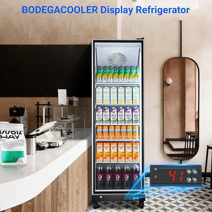 BODEGACOOLER Commercial Beverage Refrigerator Glass Door,18.1 Cu.Ft Commercial Display Merchandiser Fridge,Upright Display Bar Cooler with Soft LED Light,Adjustable Shelves,Aluminum Door,Black