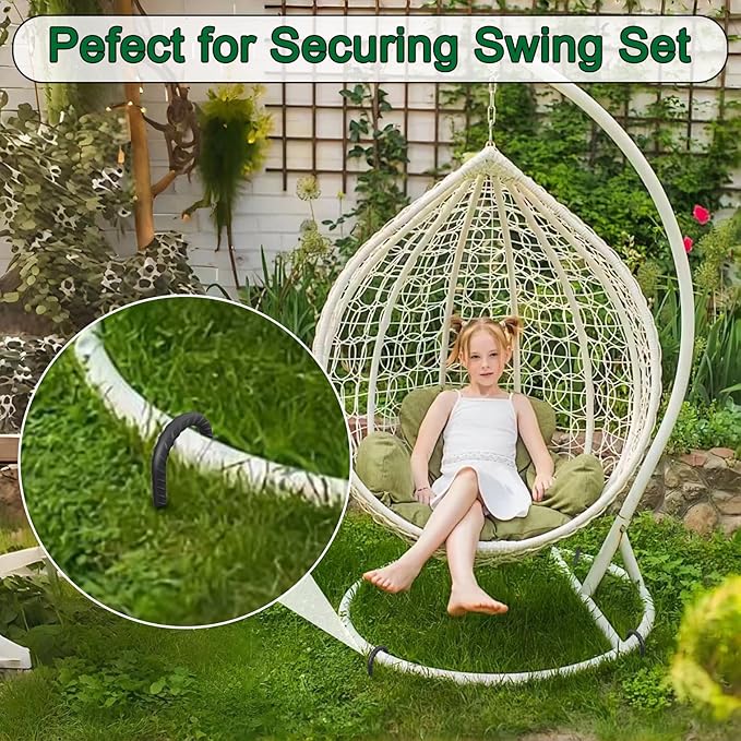 16 Inch Rebar Ground Stakes 24 Pack Heavy Duty J Hook Ground Anchors 3/8 Inch Diameter Steel Rebar Tent Stakes with Chisel Point End for Chain Link Fence, Canopy and Trampoline, Black