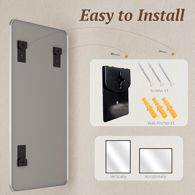 Bathroom Mirror 48" x 36", Large Rectangle Wall Mirror, Silver Metal Frame Wall Mounted Mirrors for Bathroom, Vanity, Bedroom, Entryway Decor(Horizontal/Vertical)