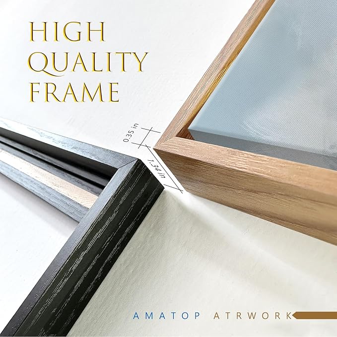 Extra Large Framed Wall Art for Living Room Big Boho Farmhouse Highland Cow Canvas Artwork Flower and Animal Picture Rustic Coastal Blue and Brown Decor for Office Bedroom Kitchen