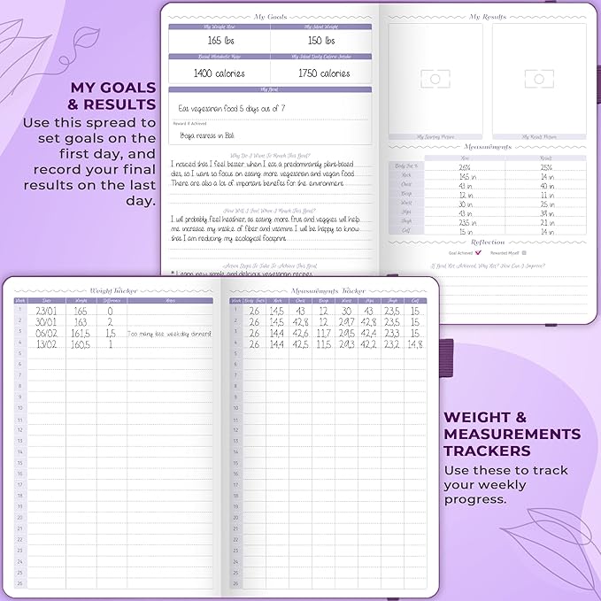 GoGirl Food Journal & Wellness Planner –– Diet & Fitness Diary – Nutrition Journal with Meal, Exercise & Weigh Loss Tracker, A5 (Purple)