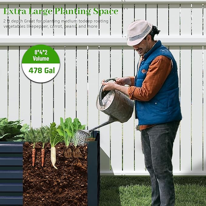 8x4x2 ft Outdoor Raised Garden Bed, Large Metal Planter Raised Beds, Planters for Outdoor Plants for Vegetables, Flowers, Herbs, Fruits, and Succulents.(2 Pcs,Blue)