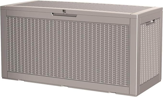 100 Gallon Storage Box, Waterproof Resin Deck Box with Hydraulic Piston Design, Lockable Storage Bench for Package Delivery, Storage Bin for Patio Cushions, Garden Tools, Grey
