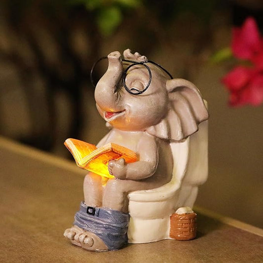 Elephant Statue Solar Outdoor Garden Decor, Funny White Elephant Gifts for Women, Mom, Grandma or Birthdays,Elephant Decor Ornament for Yard Art Balcony Patio Porch Lawn & Home House