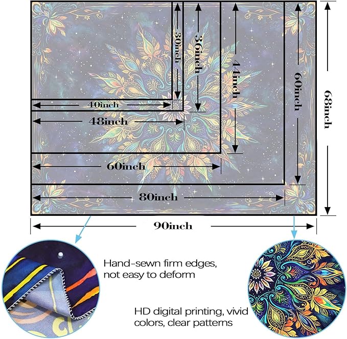 Fowocu Boho Floral Mandala Tapestry for Bedroom Aesthetic Blue Bohemian Colorful Flower Wall Tapestry Purple Hippie Indian Small Tapestries Wall Hanging for Living Room Dorm Decor 40 x 30 Inch