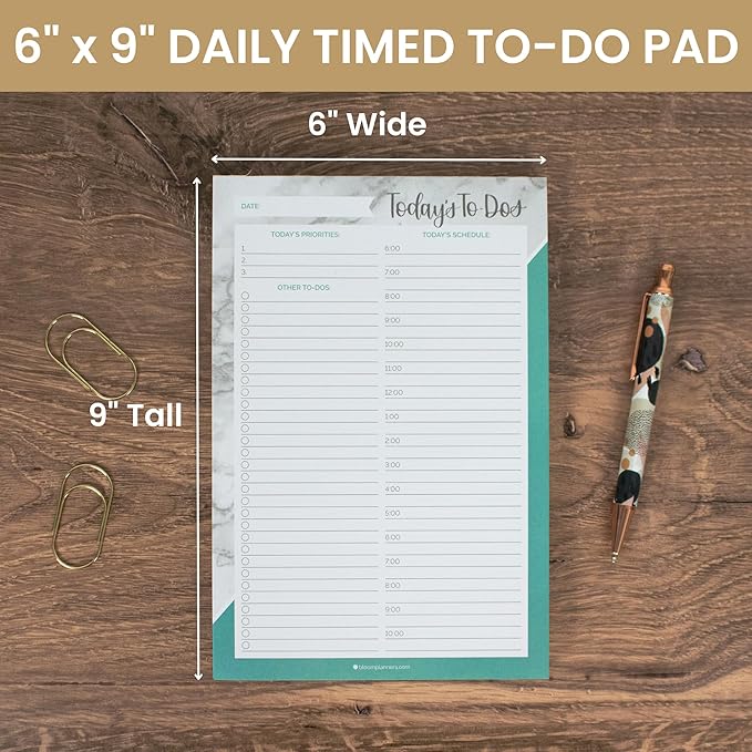 bloom daily planners Undated Daily Timed to-Do List Pad - Tear Off Planning Sheets - 6" x 9" - Color Blocking Marble
