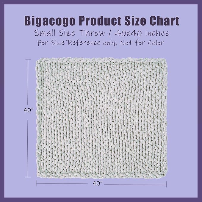 Bigacogo Chunky Knit Throw Blanket for Couch, 40x40 inches, 100% Hand Knitted with Thick Jumbo Chenille Yarn, Cozy Soft Large Rope Knot Cable Crochet Blankets for Sofa Bed Living Room, Peach Fuzz