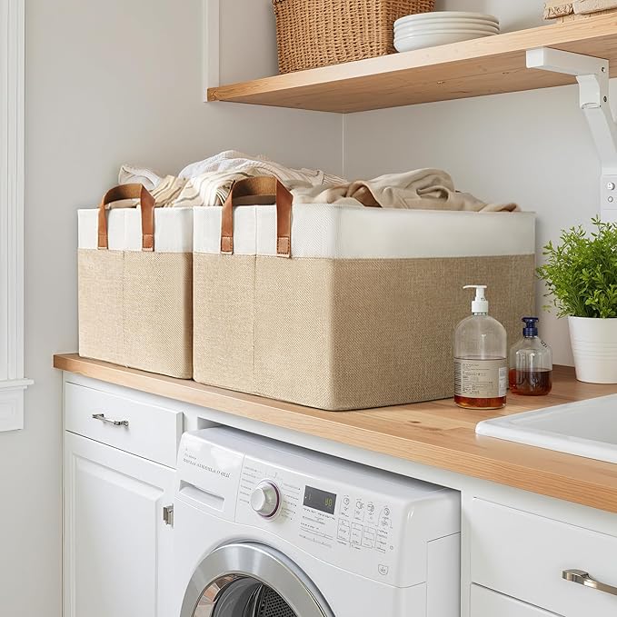 GRANNY SAYS Storage Baskets for Shelves, Closet Organizer Bins, Clothes Storage Bins with Metal Frame, Extra Large Baskets for Organizing and Storage, Collapsible, Khaki, 2-Pack