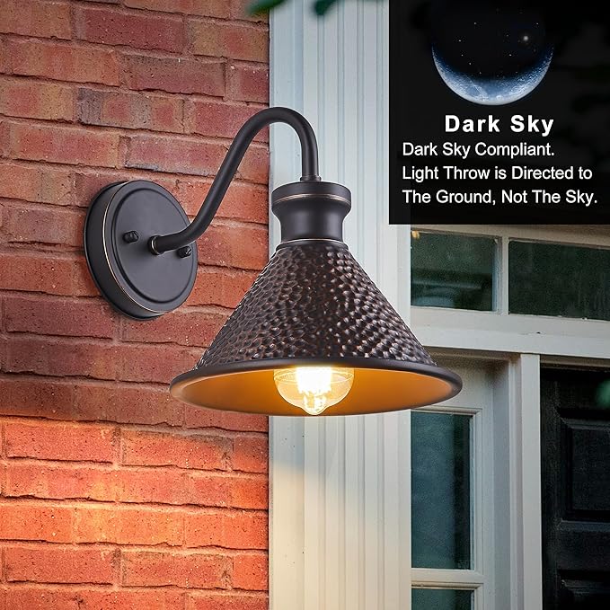 Gooseneck Outdoor Wall Sconce 1-Light E26 Socket Farmhouse Wall Mount Porch & Patio Lights,9.3Inch Width Casting Aluminum Shade,Oil Rubbed Bronze,Easily Installed in Outdoor and Indoor.