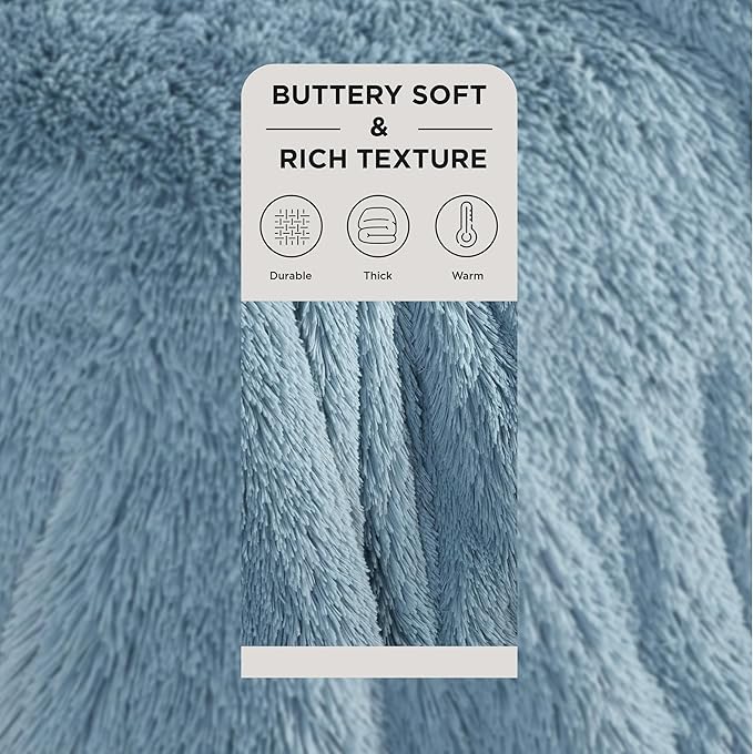 Bedsure GentleSoft Fuzzy Sherpa Faux Fur Blue Twin Blanket Cozy Gifts for Women Men, Soft Fleece Plush Warm Minky Thick Blanket Twin Size for Bed, Couch, Room Decor Dorm Essentials Blue Gifts, 60x80