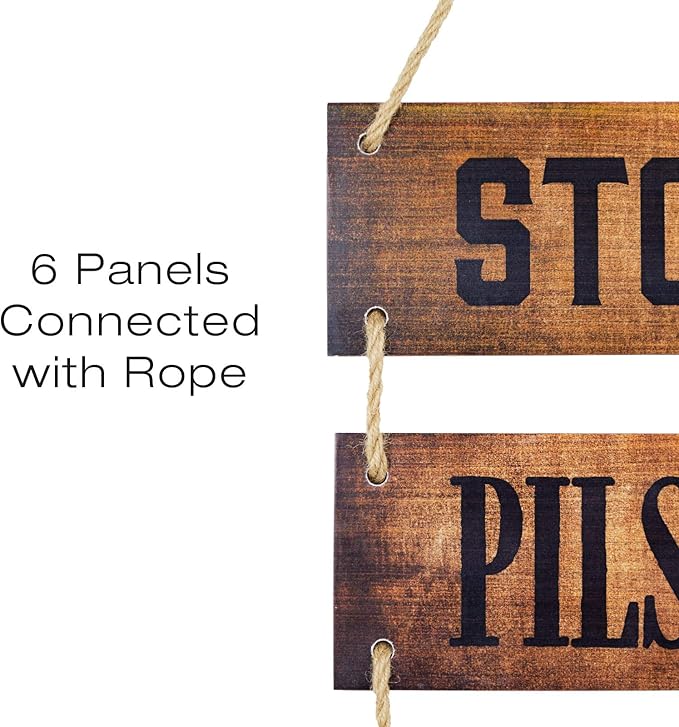 EXCELLO GLOBAL PRODUCTS Large Hanging Wall Sign: Rustic Wooden Decor (Stout, Pilsner, IPA, Porter, Lager, Brown Ale) Hanging Light Wood Wall Decoration (11.75" x 32")