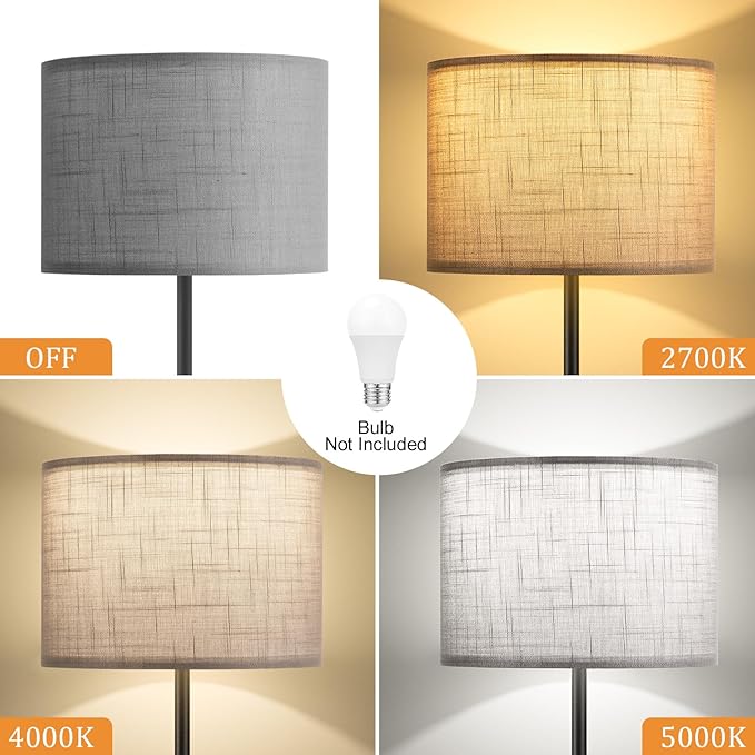 Ambimall 60'' Modern Floor Lamp with Shade, Tall Lamps for Living Room, Bedroom, Office, Dining Room, Linen Grey Shade with Black Pole(Without Bulb)