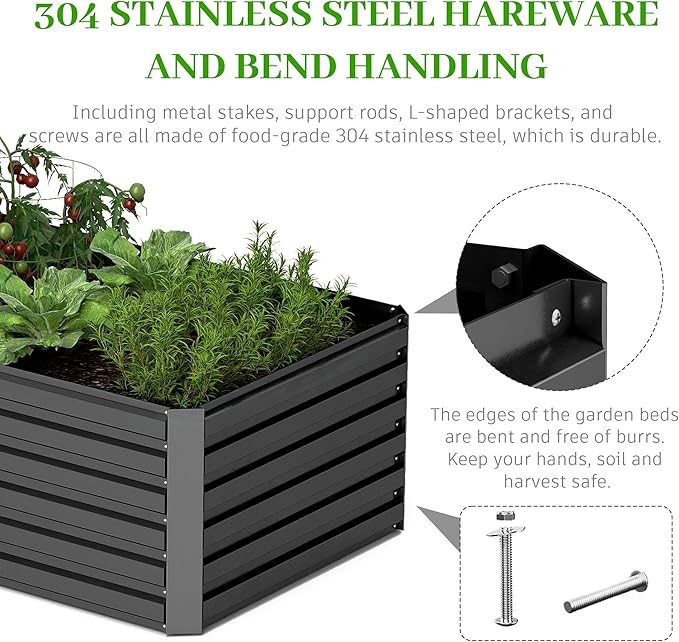 8x4x2 ft Outdoor Raised Garden Bed, Large Metal Planter Raised Beds, Planters for Outdoor Plants for Vegetables, Flowers, Herbs, Fruits, and Succulents.(4 Pcs)