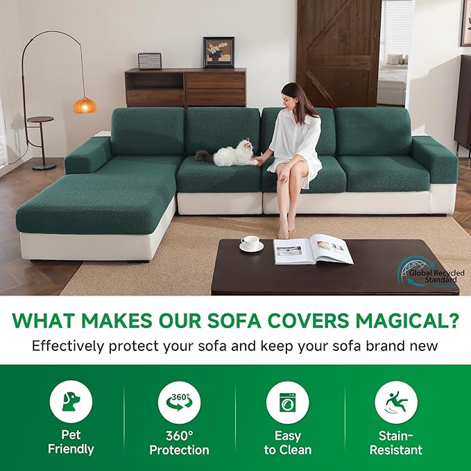 Couch Cushion Covers for Sectional Sofa, Stretch Soft Sofa Slipcovers Washable Wear-Resistant Universal Furniture Protector for Living Room(1 Piece Back Couch Cover, Green)