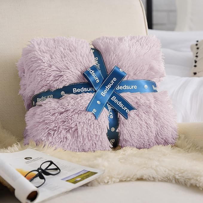 Bedsure GentleSoft Fluffy Lavender Purple King Size Blanket for Bed, Thick Soft Sherpa Faux Fur Fleece Bedding Fuzzy Plush Winter Warm Large King Blanket, Cozy Purple Gifts for Men Women, 108x90