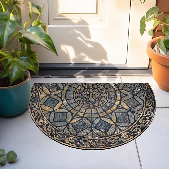 CHICHIC Entrance Door Mat Large 18 x 30 Inch Entry Way Doormat Front Door Rugs Outdoors Heavy Duty Welcome Mat Non Slip Rubber Back Low Profile for Garage, Patio, High Traffic Area, Grey