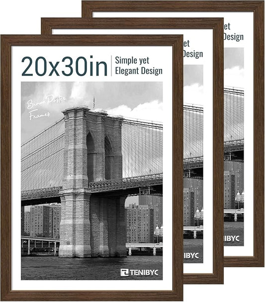 20x30 Poster Frame 3 Pack - Brown Woodgrain, Wood Picture Frame, Wall Gallery Frame - Wall Hanging