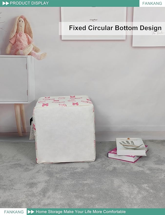 FANKANG Square Nursery Hamper Storage Bins Canvas Laundry Basket Foldable with Waterproof PE Coating Storage Baskets Gift Baskets for Children, Office, Bedroom, Clothes（Square-pink butterfly ）