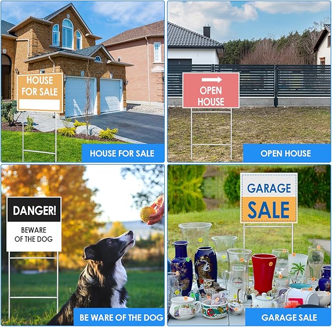 60 Pcs H Stakes for Yard Signs 30'' x 10'' Metal Heavy Duty H Frame Wire Stakes Weatherproof Metal Holder for 4mm 5mm Corrugated Signs Advertising Board Guidepost Yard Halloween Decor