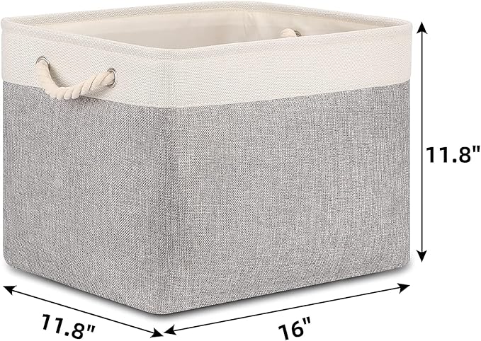 Bidtakay Storage Baskets for Organizing Large Storage Bins for Shelves 2 Pack 16x12 in Fabric Baskets for Blanket Nursery Toy Storage Collapsible Organizer Bins Closet Organizers Storage-Grey&White