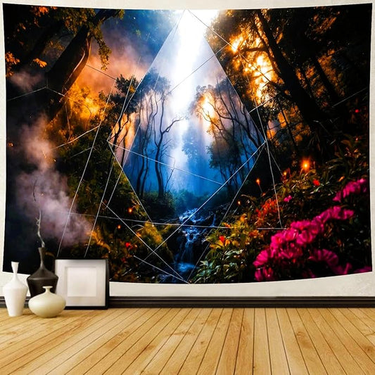 Delur Forest Tapestry Tree of Life Misty Tropical Rainforest Tapestry Wall Hanging Mystical Colorful Spiritual Psychedelic Nature Landscape Headboard for Bedroom Living Room Home Decor (70.8" x 92.5")
