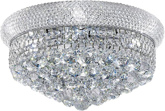 7-Light Crystal Flush Mount Chandelier Ceiling Light Fixture for Living Room Dining Room Bedroom Foyer Entryway Hallway Closet Bathroom (Chrome D18)
