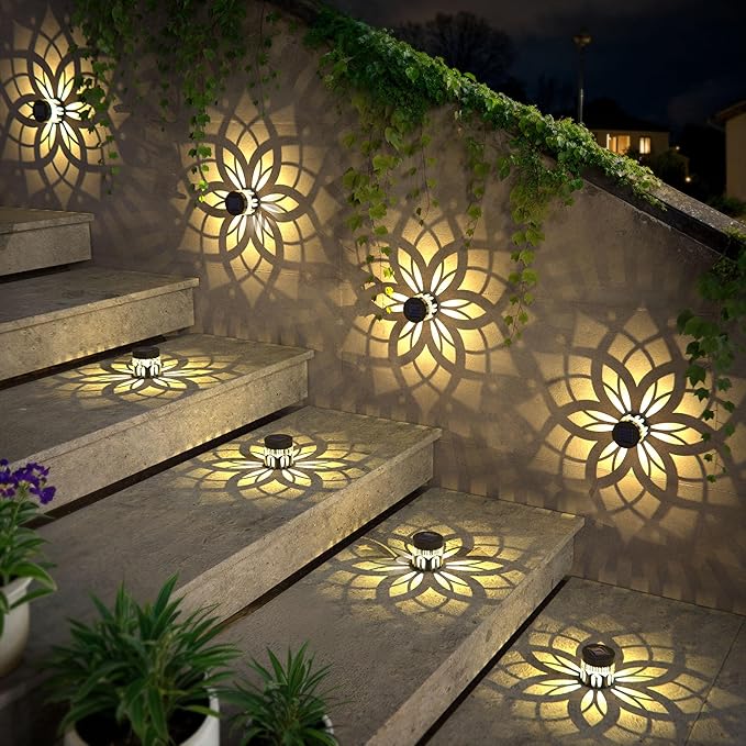 2 Pack Solar Fence Lights Metal Solar Powered Outdoor Wall Deck Step Lights Mandala Theme Waterproof Fence Light for Garden Post Patio Backyard Yard Decor, Gardening Gifts for Women Mom Grandma