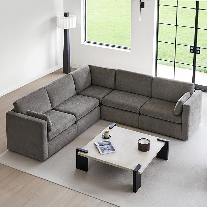 CHITA Oversized Modular Sectional Fabric Sofa Set, FSC Certified Extra Large 5 Seat V Shaped Corner Sectional Cloud Couch for Living Room, 106 inch Width, 4 Seat and 1 Middle Corner, Grey