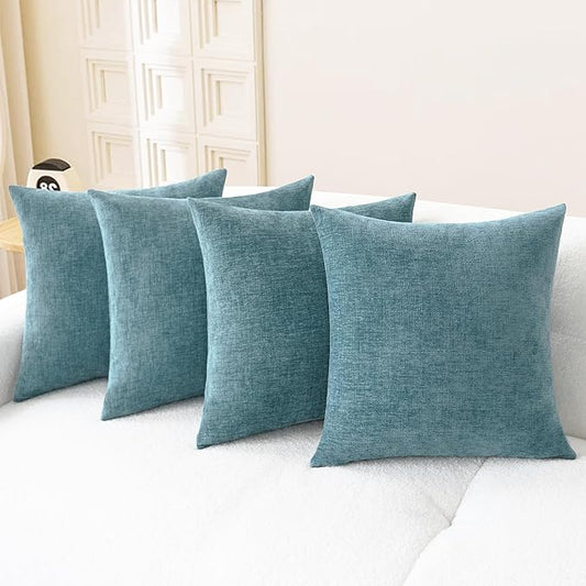CaliTime Throw Pillow Covers Decorative 18 X 18 Inches Pack of 4 Cozy Chenille Cushion Cases for Couch Sofa Bed Living Room Home Smoke Blue