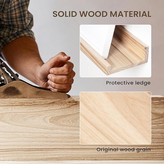 Floating Shelves for Wall, Picture Ledge Shelf 24 Inch Solid Wood Set of 2, Rustic Wall Shelves with Lip, Kids Bookshelf, Photo & Picture Live Edge Floating Shelves for Bedroom, Living Room, Kitchen