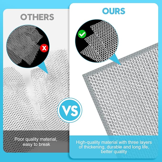 10 Pcs New Upgraded 3 Layers Non Scratch Wire Dishcloth, Multipurpose Wire Dishwashing Rags, Wet & Dry for Cookware, Sinks, Dishes, Stoves & Fireplaces 9.87“ x 9.87”