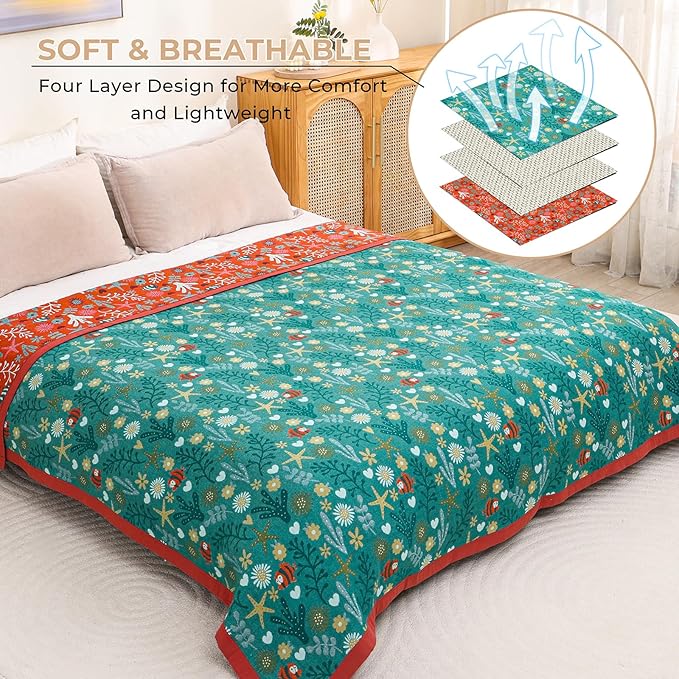 Boho Throw Blanket 90''x98'',100% Cotton Blankets for Couch Bed,Cotton Quilt Travel Muslin Blankets Farmhouse Home Decor Soft Lightweight Picnic Blanket