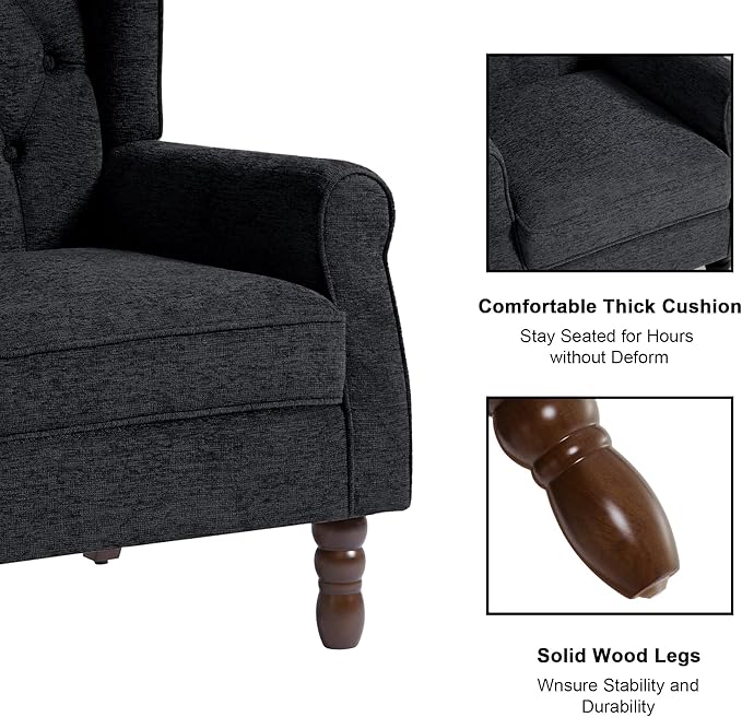 Accent Chair, Upholstered Armchair with Button Tufted High Back & Solid Wood Legs, Comfy Wingback Reading Single Sofa Chair for Small Spaces, Living Room, Bedroom-Blue,1 SEAT