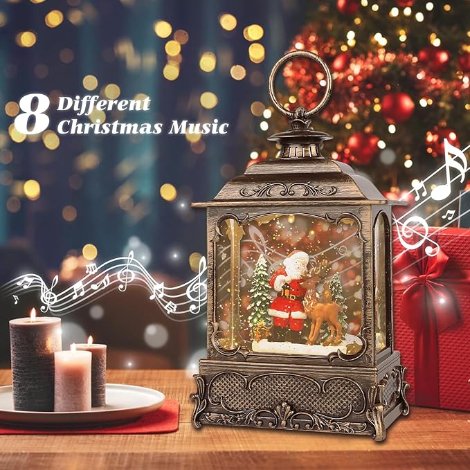 Christmas Snow Globes,Christmas Decorations for Home,with 6 Hour Timer,Musical Snow Globe,Battery Or USB Powered,Christmas Lantern,Christmas Festival Decor, Santas Reindeer