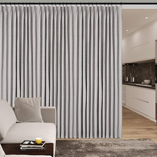 150 Inches Extra Wide Room Divider Draperies, Pinch Pleat Drapes, Absolutely Blackout Sliding Door Drapery, Total Privacy Ceiling Track Curtains, 150" W by 102" L, Browish Grey (1 Panel)