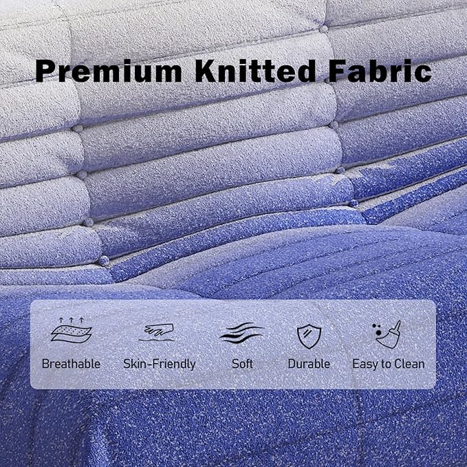 Bean Bag Chair, Loveseat Fireside Chair Bean Bag Sofa Large Bean Bag Chair for Adults, 2 Seater Bean Bag Chairs for Teens with High Density Comfortable Foam, Bean Bag for Living Room (Blue&White)