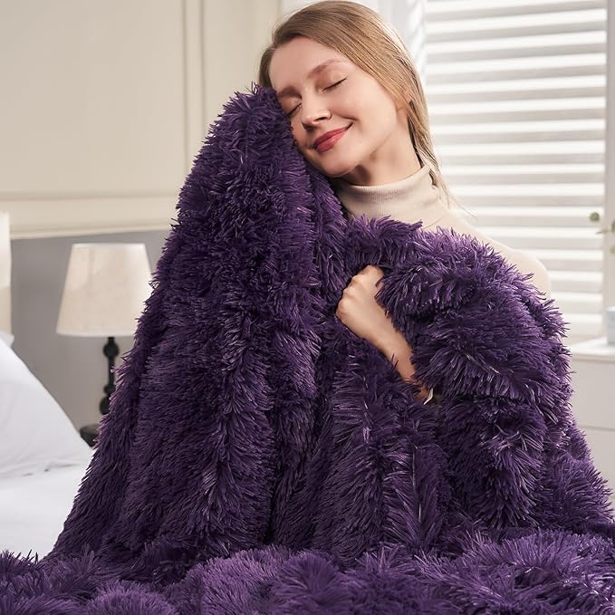 GONAAP Fuzzy Faux Fur Throw Blanket Purple Super Soft Cozy Plush Fuzzy Shaggy Blanket for Couch Sofa Bed (Purple, Throw(40"x50"))