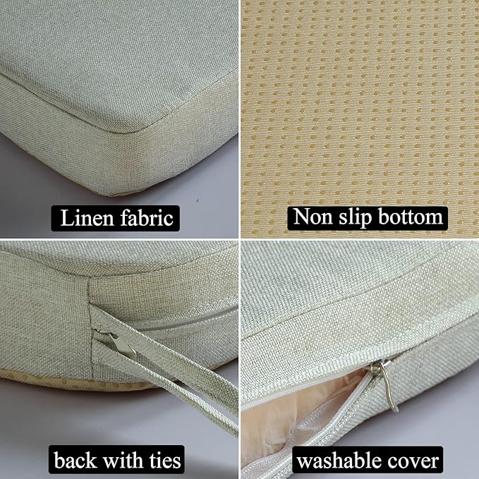 Chair Cushion for Dining Chairs with Ties 4 Pack Non Slip Memory Foam Kitchen Room Chair Pads 17x16 Inch, Beige