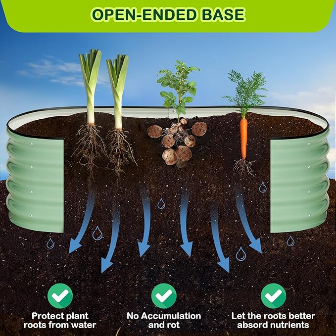 2 Pcs 4.5x2x1ft Oval Raised Garden Bed, Galvanized Raised Beds,Open-Ended Base Metal Raised Planter Beds,Garden Bed Outdoor,Planter Raised Boxes for Vegetables, Flowers,Tool-Free Asse,Green