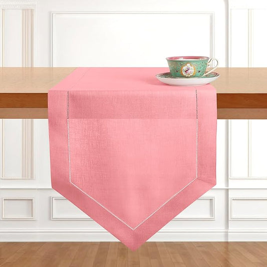 D'Moksha Homes Dusty Pink Linen Table Runner 90 Inches Long - 100% Pure Linen Diamond Table Runner 14 x 90 Inch for Dining, Fall and Halloween - Machine Washable
