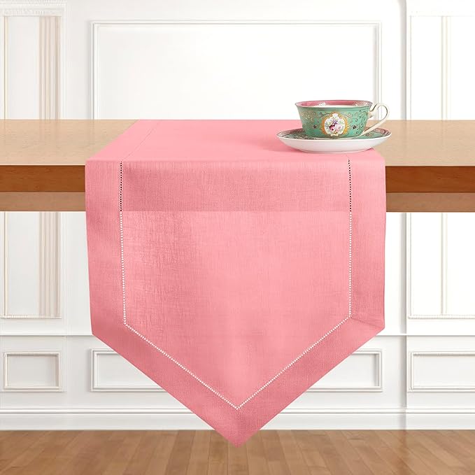 D'Moksha Homes Dusty Pink Linen Table Runner 108 Inches Long - 100% Pure Linen Diamond Table Runner 14 x 108 Inch for Dining, Fall and Halloween - Machine Washable