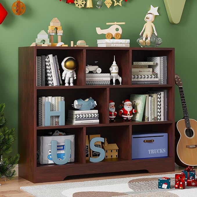 Book Shelf, 8 Cubes Storage Organizer, 3-Tier Open Shelf Wooden Bookcase, Freestanding Cherry Bookshelf Cube Shelf for Bedroom, Living Room