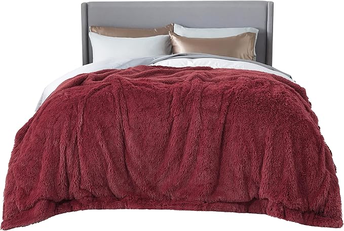 Bedsure GentleSoft Fluffy Burgundy Red King Size Blanket for Bed, Thick Soft Sherpa Faux Fur Fleece Bedding Fuzzy Plush Winter Warm Heavy Big Large King Blanket, Cozy Red Gifts for Men Women, 108x90