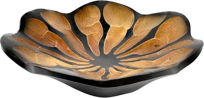 AeraVida 8-Inch Handmade Mango Wood Lotus Blossom Plate Tray | Decorative Carved Wooden Bowl for Tabletop, Entryway or Kitchen | Rustic Boho Accent Dish for Home Décor or Gifting